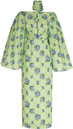 Emilia Wickstead Floral-Print Cotton-Blend Turtleneck Dress Size: 8