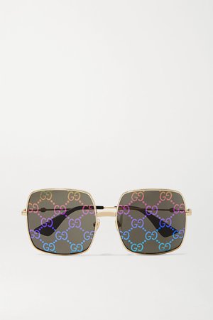 Black Logomania square-frame gold-tone sunglasses | Gucci | NET-A-PORTER