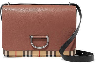 Textured-leather And Checked Canvas Shoulder Bag - Tan
