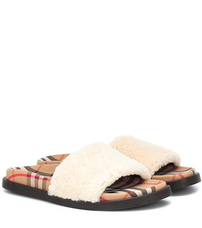 Shearling and Vintage Check sandals