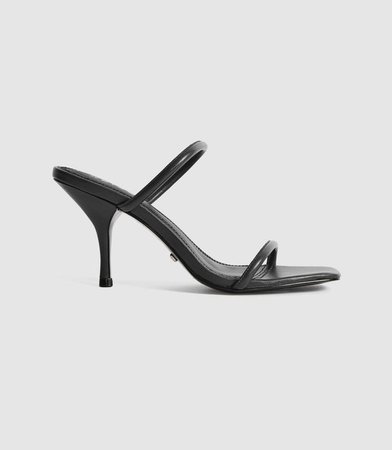 Magda Black Leather Strappy Heeled Sandals – REISS