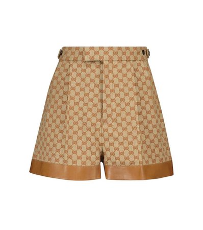 GUCCI GG leather-trimmed linen-blend shorts