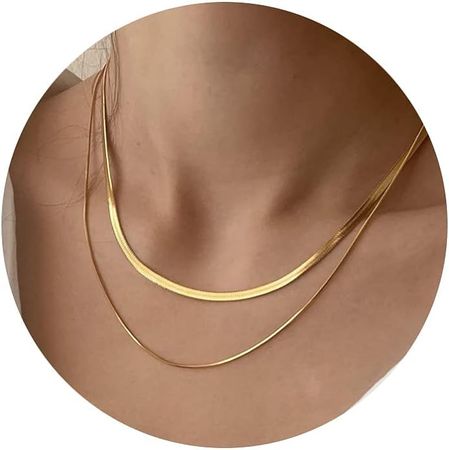 Amazon.com: CHESKY Layered Necklace for Women, Double Layer Snake Chain Necklace 14k Gold Plated Layering Herringbone Necklace Gold Chunky Thick Chain Choker Necklace Gifts for Girls: Clothing, Shoes & Jewelry