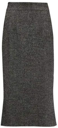 Fluted Wool Blend Tweed Skirt - Womens - Grey