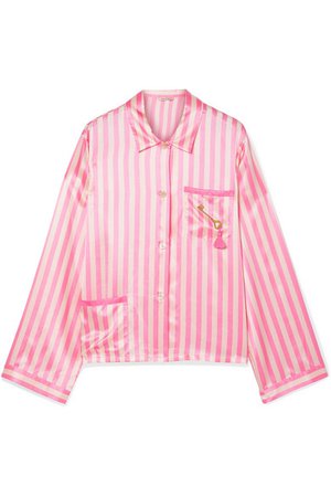 Morgan Lane | Ruthie embroidered striped charmeuse pajama shirt | NET-A-PORTER.COM