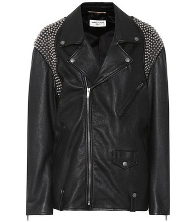 Embellished leather biker jacket