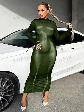SHEIN SXY Women's 3d Human Body Print Stand Collar Bodycon Dress | SHEIN USA