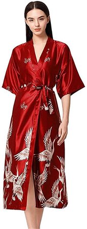 YATBzz Bathrobe Women Bathrobe Summer 2 Pieces Silk Satin Kimono Long Dressing Gown Printed V Neck Party Sleepwear for Wedding Bride : Amazon.co.uk: Clothing