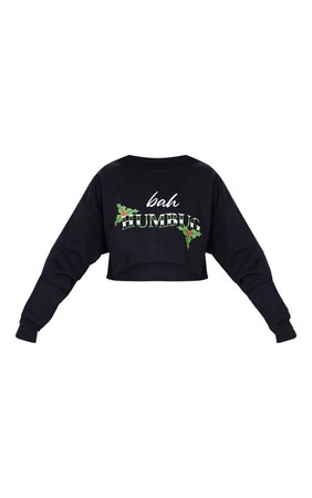 Black Bah Humbug Cropped Sweatshirt | Tops | PrettyLittleThing USA