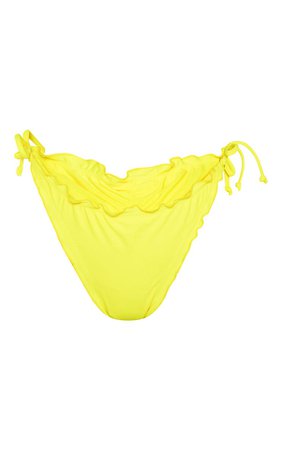 Yellow Frill Edge Ruched Back Bikini Bottom | PrettyLittleThing