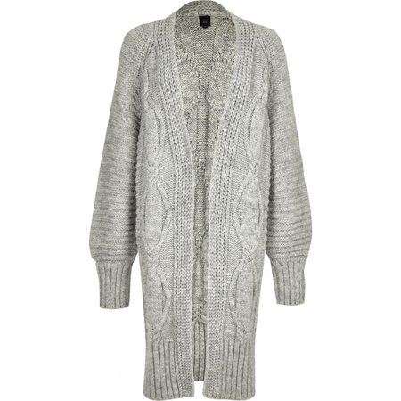 Grey cable knit longline maxi cardigan - Cardigans - Knitwear - women