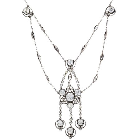 Late Victorian Sparkling Paste Sterling Silver Swag Necklace For Sale at 1stDibs