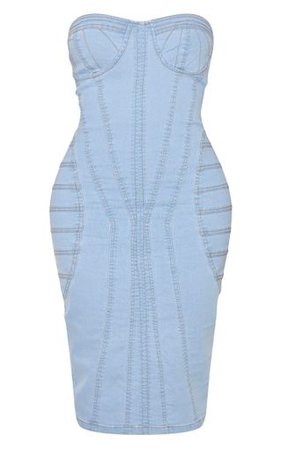 Shape Light Blue Wash Denim Corset Midi Dress | PrettyLittleThing