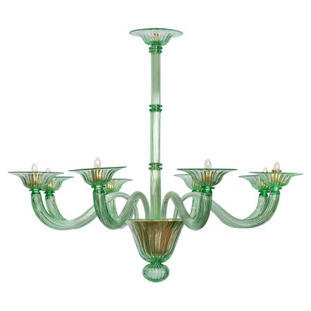 Cylindrical Emerald Green Murano Glass with Brass Accents Pendant / Chandelier For Sale at 1stDibs