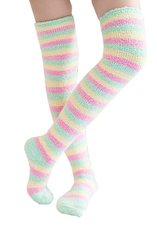 Amazon.com: Knee High Socks Fuzzy Socks Women Winter Leg Warmers Print Long Stockings (04): Clothing