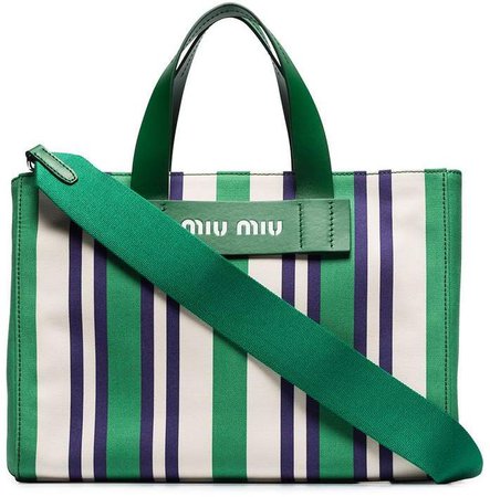 green large striped canvas tote bag