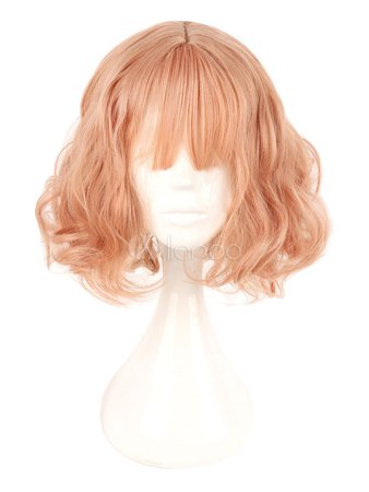 Harajuku Lolita Wig Lazy Curl Blunt Bang Orange Short Wig - Milanoo.com