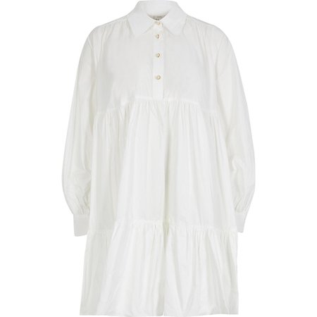 White long sleeve babydoll shirt mini dress | River Island