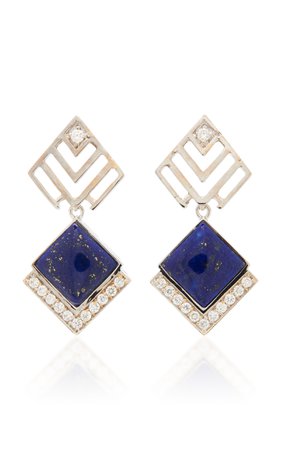 Geometria 18K Gold Lapis And Diamond Earrings by Melis Goral | Moda Operandi