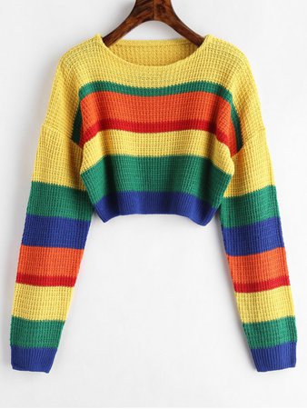 [48% OFF] [HOT] 2020 Drop Shoulder Colorblock Crop Sweater In MULTI | ZAFUL