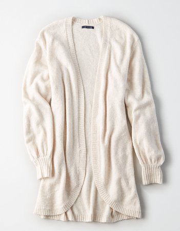 AE Balloon Sleeve Cardigan Cocoon Sweater, Oatmeal | American Eagle Outfitters