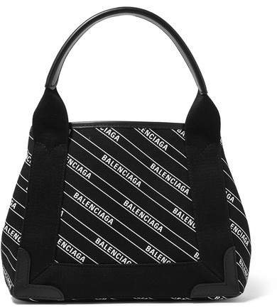 Cabas Xs Aj Leather-trimmed Printed Canvas Tote - Black