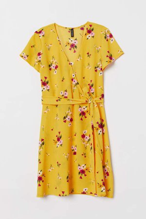 Creped Wrap-front Dress - Yellow