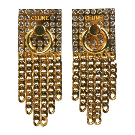 Celine Pave Gold Chain Door Knocker Earrings For Sale at 1stdibs