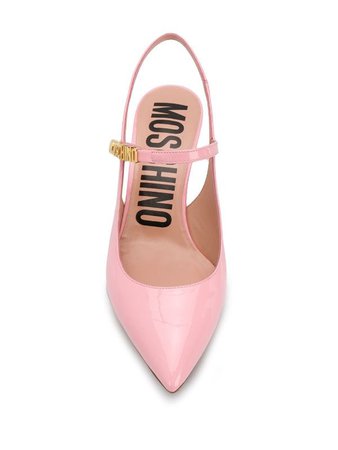 Moschino logo-plaque pointed toe pumps in pink