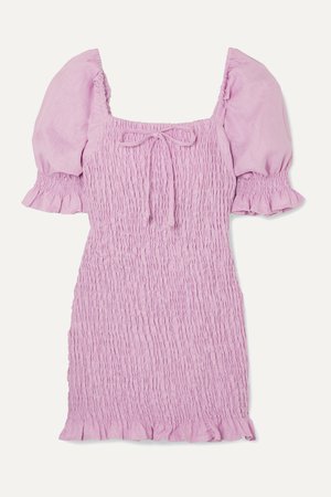 Lilac Annibelis shirred linen mini dress | Faithfull The Brand | NET-A-PORTER