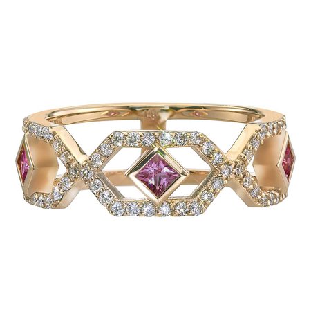 Gianna Half Eternity Band with Pink Sapphires and Diamonds in 14k Yellow Gold by GiGi Ferranti