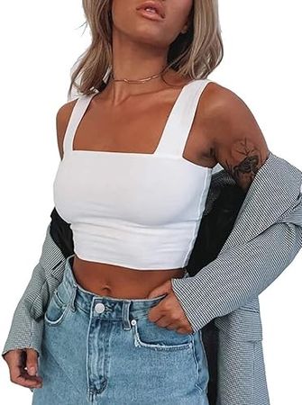 Abardsion Women's Sexy Sleeveless Skinny Basic Strappy Crop Tank Tops at Amazon Women’s Clothing store