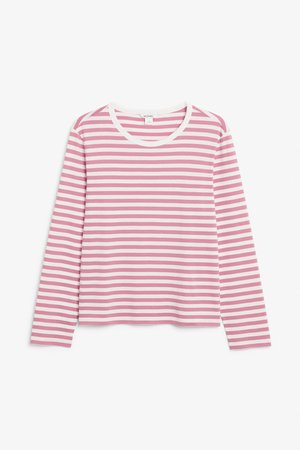 Soft long-sleeved top - Pink and white stripes - Tops - Monki SE