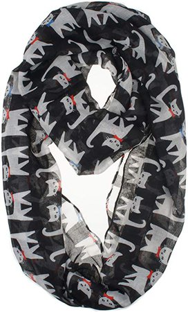 Vivian & Vincent Soft Light Weight Cartoon Bow Tie Cat Sheer Infinity Scarf Black at Amazon Women’s Clothing store