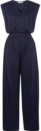Shirred Linen Jumpsuit - Navy