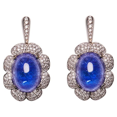 18 Karat White Gold Diamond and Tanzanite Drop Earrings For Sale at 1stDibs