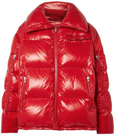 Oversized Quilted Coated-shell Jacket - Red