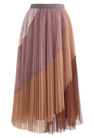 Multi Color Double-Layered Pleated Tulle Midi Skirt in Light Tan - Retro, Indie and Unique Fashion