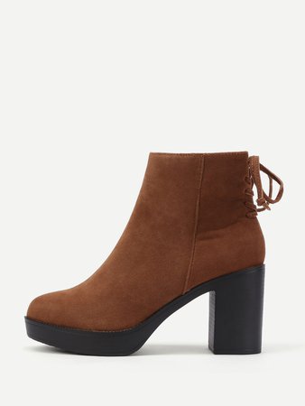 Lace Up Back Block Heeled Boots