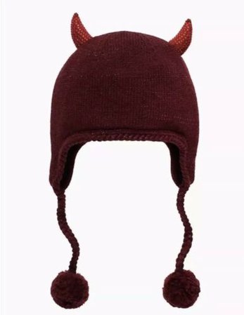 NEW Kate Spade SPEAK OF THE DEVIL horn Novelty Earflap Hat With Pom Poms 98689781532 | eBay