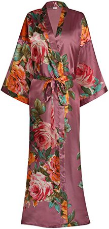 Women's Long Floral Satin Kimono Robes Bridal Dressing Gown Wedding Bridesmaid Nightgown Purple at Amazon Women’s Clothing store
