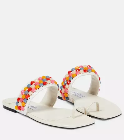 Amoure Flat Embellished Raffia Sandals in Multicoloured - Jimmy Choo | Mytheresa