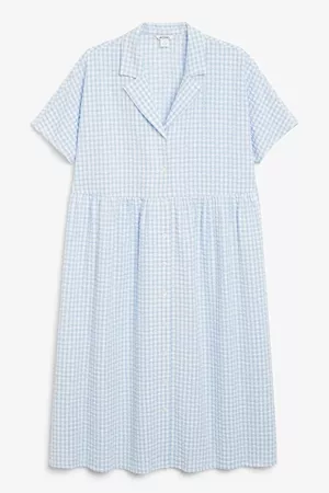 Oversized cotton shirt dress - Light blue checks - Dresses - Monki WW
