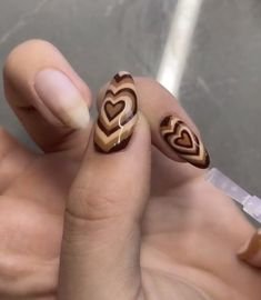 brown heart nails