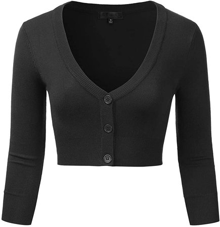 EIMIN Women's Button Down 3/4 Sleeve Cropped Bolero Cardigan Sweater Black 2XL at Amazon Women’s Clothing store