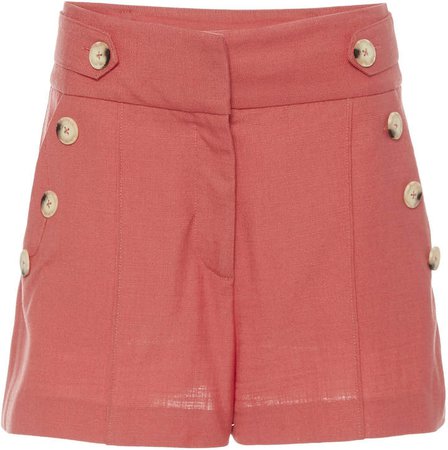 Veronica Beard Pine Button-Accented Canvas Shorts Size: 00