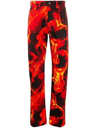 Msgm Flame Print Jeans