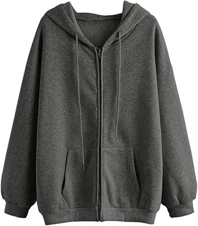 SHEIN Women's Oversized Long Sleeve Drawstring Drop Shoulder Zip Up Hoodie Sweatshirt at Amazon Women’s Clothing store
