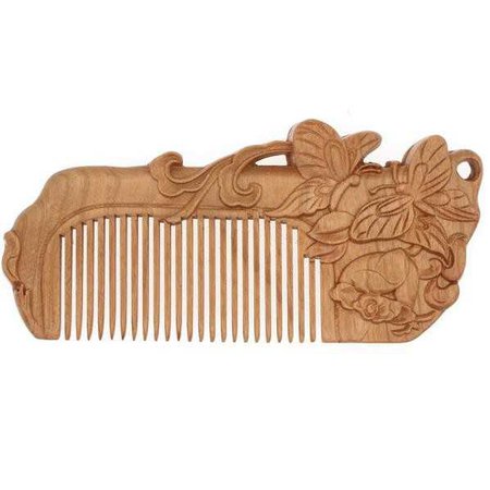 PEACHWOOD CARVED FLOWERS AND BUTTERFLIES SEAMLESS POCKET HAIR COMB