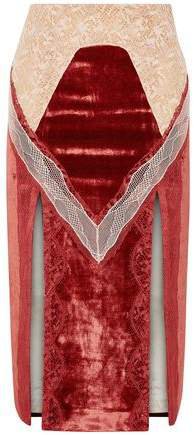 Lace-paneled Velvet Midi Skirt
